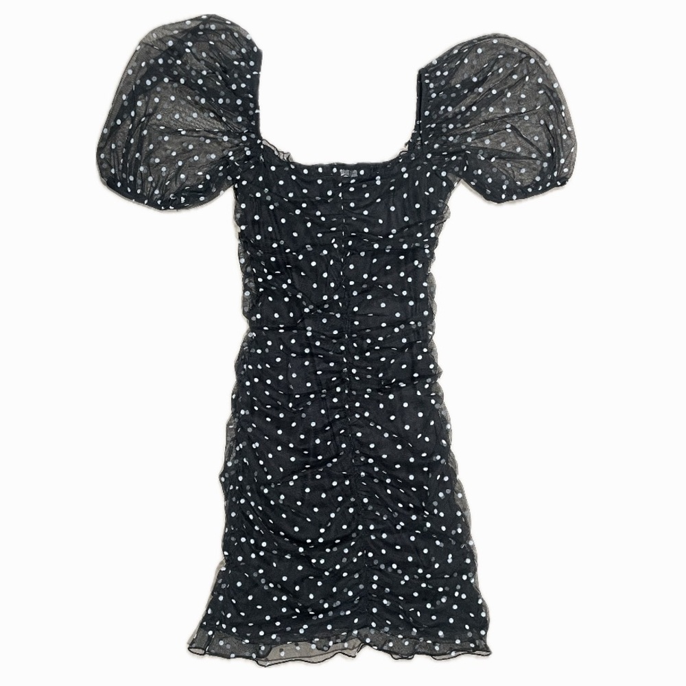 Black Polka Dot Off-Shoulder Mesh Dress